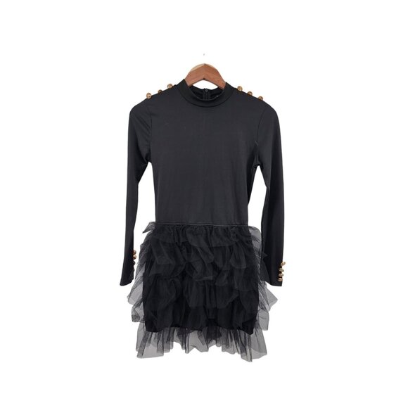 CBR Long Sleeved Ruffle Dress Small Black - Picture 1 of 7